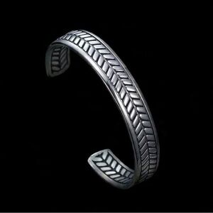 UNISEX STAINLESS STEEL WHEAT DESIGN OPEN BANGLE BRACELET
